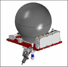 Figure 7: Illustration of the propulsion module with propellant tank for the resistojet thruster (image credit: SSTL)