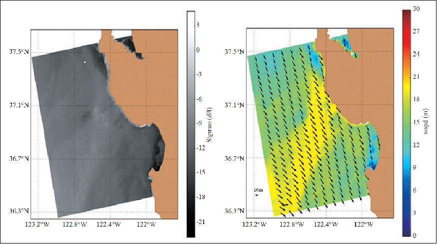 Figure 9: Sea surface wind field thematic map of standard strip mode (image credit: CAST)