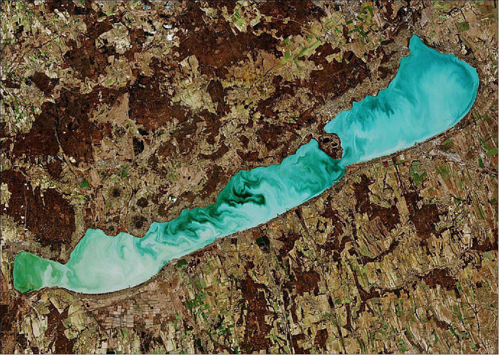 Figure 17: This image of Lake Balaton, captured on 27 February 2019, is also featured on the Earth from Space video program (image credit: ESA, the image contains modified Copernicus Sentinel data (2019), processed by ESA, CC BY-SA 3.0 IGO)