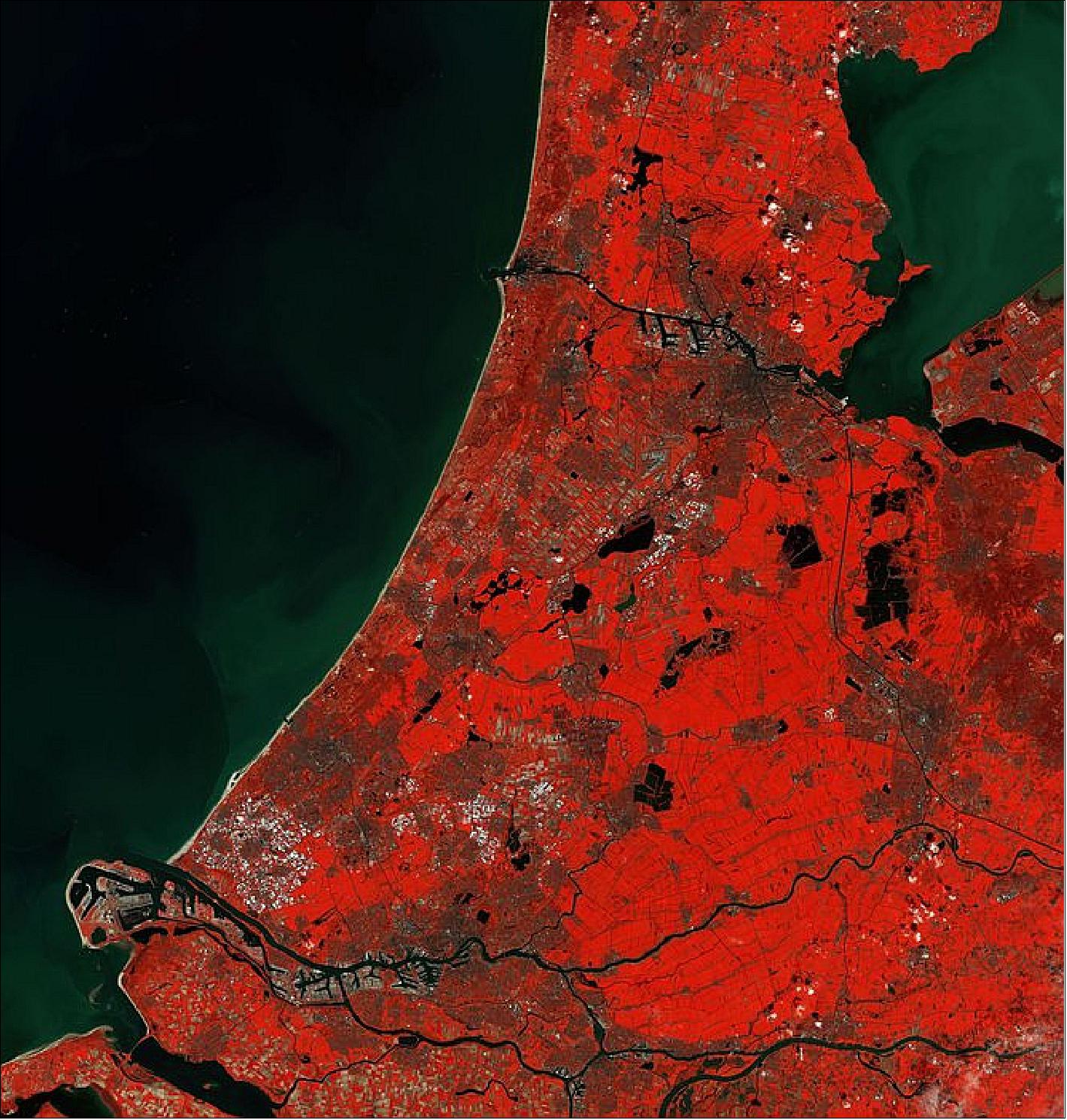 Figure 11: ESA's Earth from Space image of the Netherlands was acquired with the Sentinel-2 satellite. The image is also featured on the Earth from Space video program (image credit: ESA, the image contains modified Copernicus Sentinel data (2016), processed by ESA, CC BY-SA 3.0 IGO)