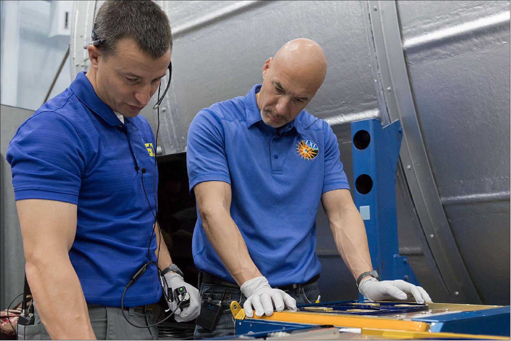 Figure 119: ESA astronaut Luca Parmitano (right) training with NASA astronaut and fellow crew member Andrew Morgan for his upcoming mission to the International Space Station. Luca is scheduled to fly (image credit: ESA)