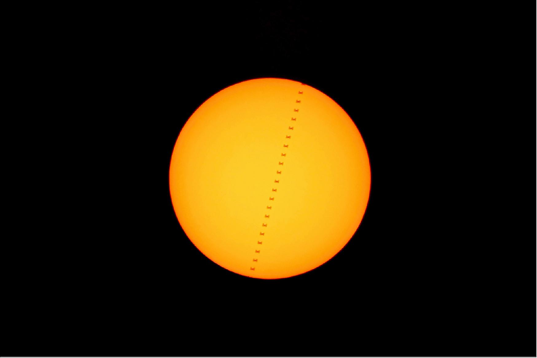 Figure 66: Like most people this season, the International Space Station is chasing some Sun. Amateur astrophotographer Javier Manteca captured this transit of the Sun on 2 August, at 17:10 CEST from Fuenlabrada in Spain (image credit: Javier Manteca)