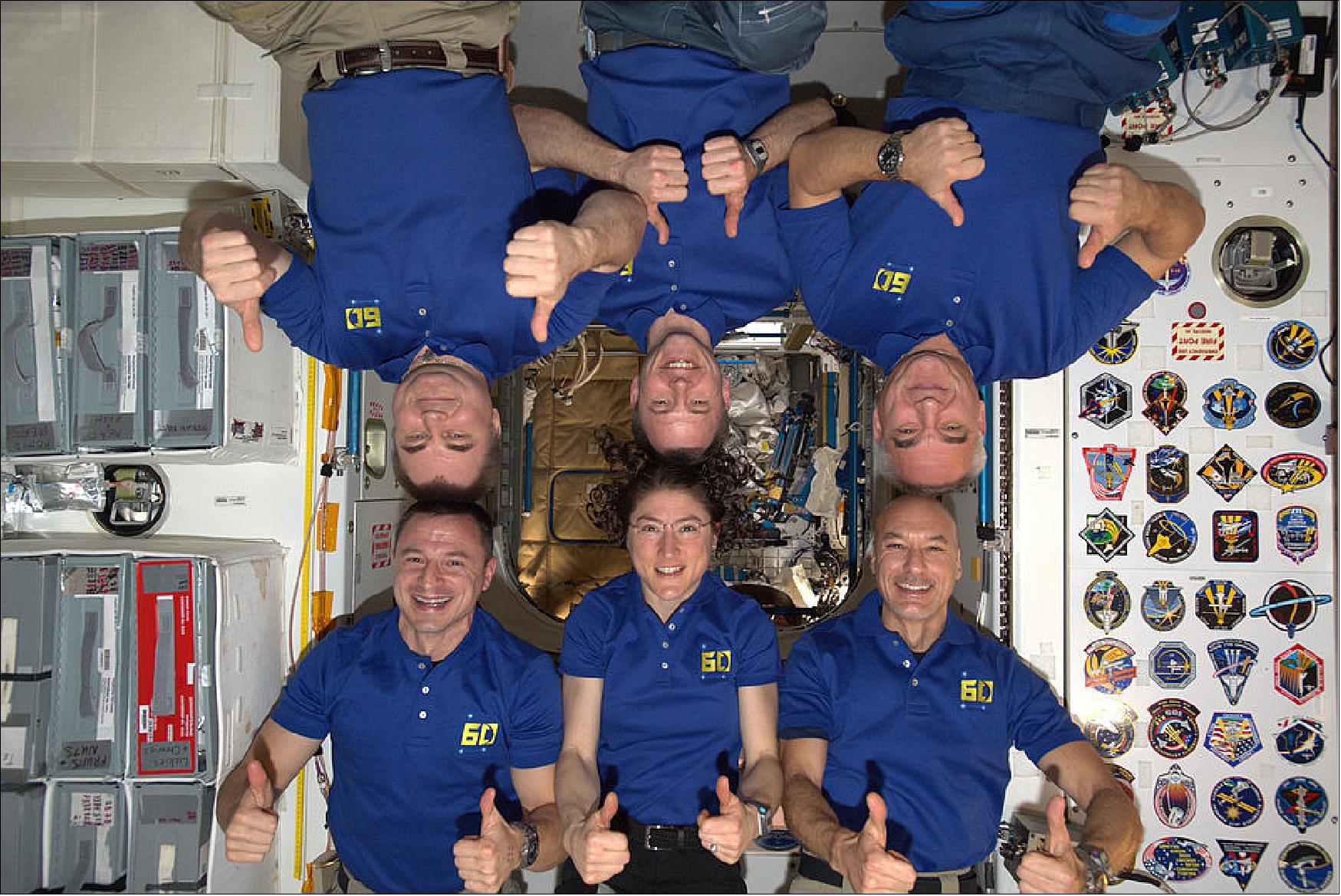 Figure 48: ESA astronaut Luca Parmitano and the rest of the International Space Station crew celebrated European Day of Languages (26 September) with the following message: "Six friends, three different languages: and all speak at least two of those. Today, we celebrate the ability to speak other languages and the European linguistic diversity, a rich heritage of our history." (image credit: ESA/NASA)