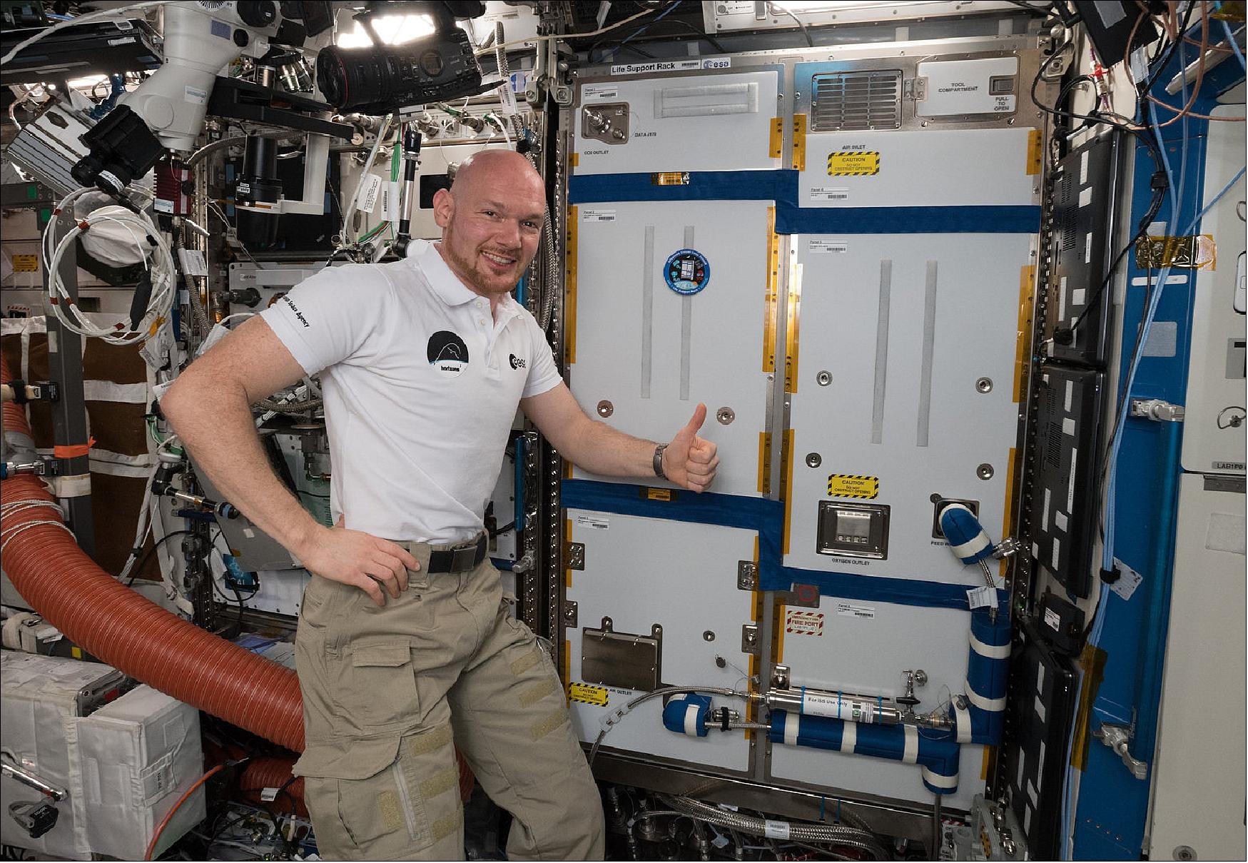 Figure 10: ESA astronaut Alexander Gerst after installing ESA's next-generation life support rack ACLS on the ISS in October 2018. Alexander commented on the image: "Science fiction, just without “fiction” (image credit: ESA/NASA) 6)