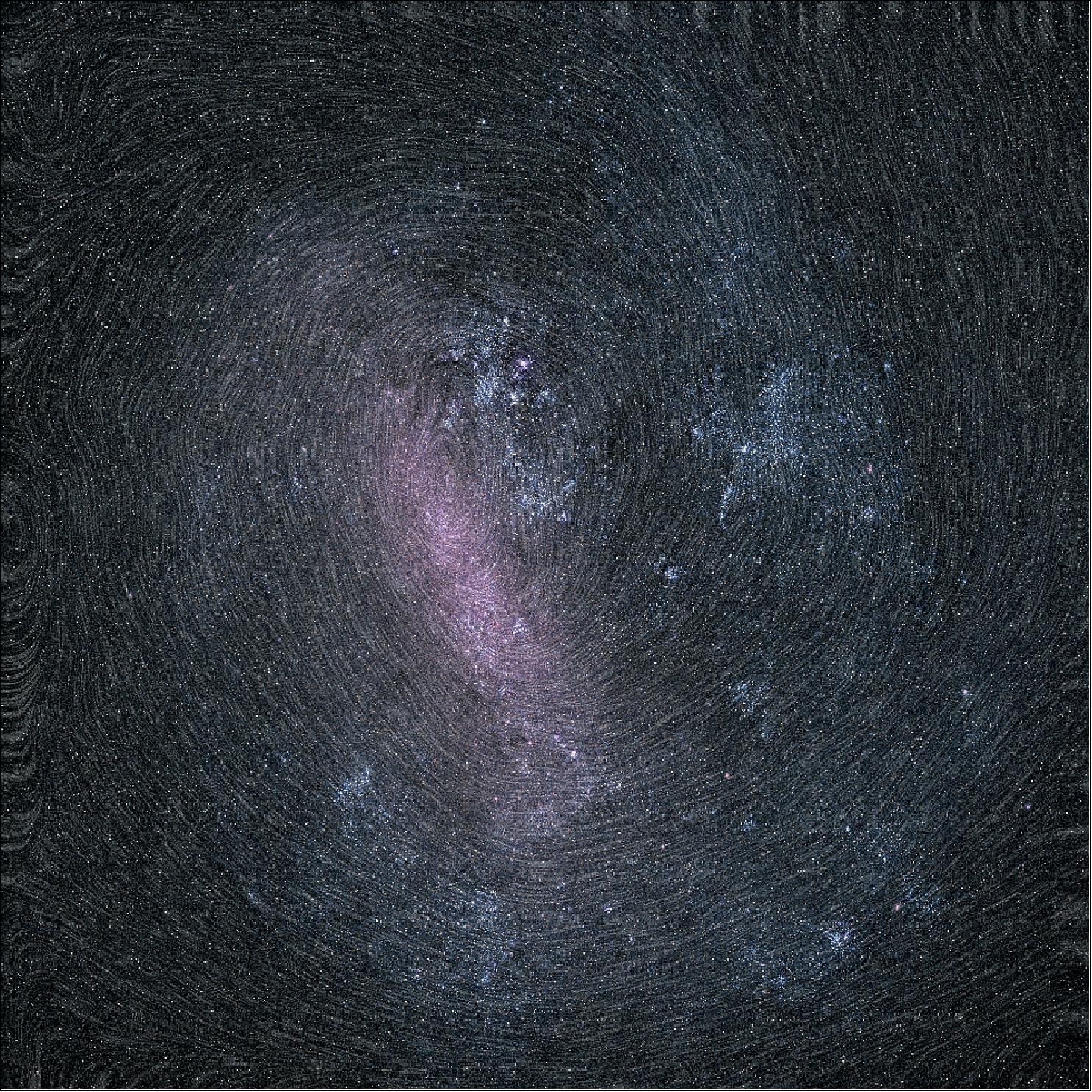 Figure 48: The Large Magellanic Cloud (LMC), one of the nearest galaxies to our Milky Way, as viewed by ESA's Gaia satellite using information from the mission's second data release (image credit: ESA/Gaia/DPAC) 48) Acknowledgement: Gaia Data Processing and Analysis Consortium (DPAC); P. McMillan, Lund Observatory, Sweden; A. Moitinho / A. F. Silva / M. Barros / C. Barata, University of Lisbon, Portugal; H. Savietto, Fork Research, Portugal