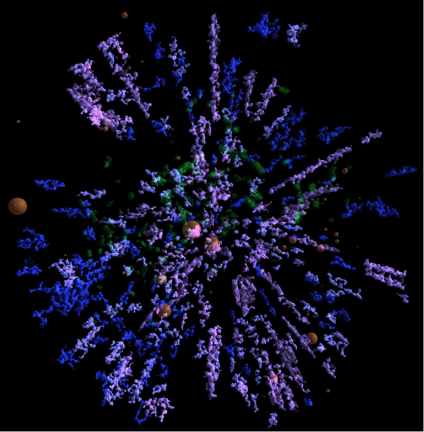 Figure 43: Star density map, showing the 3D distribution of the most massive stars in our Galactic neighborhood, based on the latest data from ESA's Gaia mission (image credit: Galaxy Map / K. Jardine)