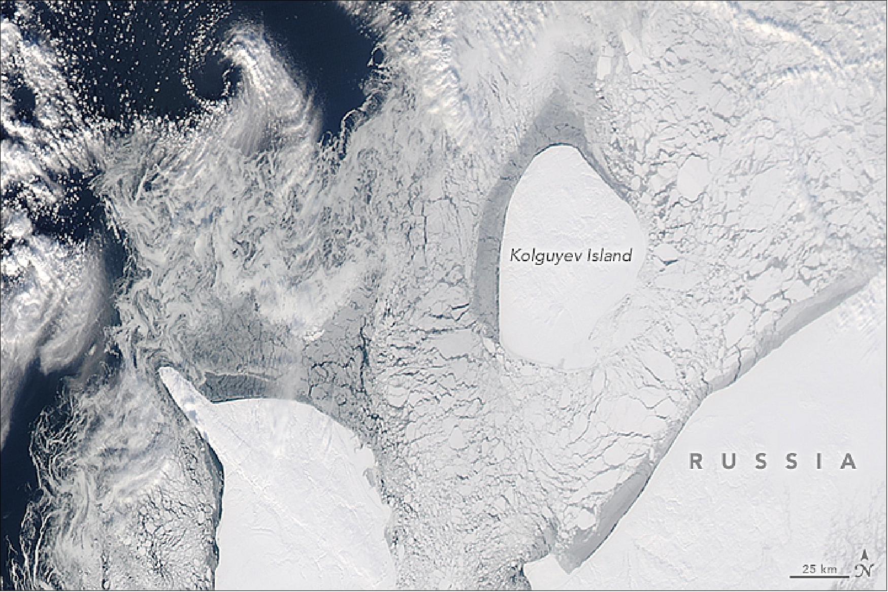 Figure 76: Detail image of sea ice near Russia (image credit: NASA Earth Observatory)