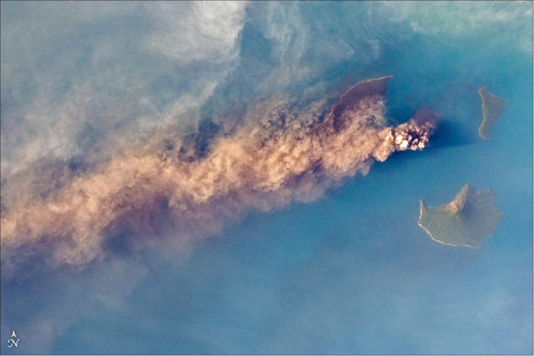 Figure 58: The plume was also visible from the International Space Station. European Space Agency astronaut Alexander Gerst snapped this photograph of the plume on September 24, 2018 (image credit: ISS photograph by Alex Gerst, European Space Agency/NASA, story by Kathryn Hansen)
