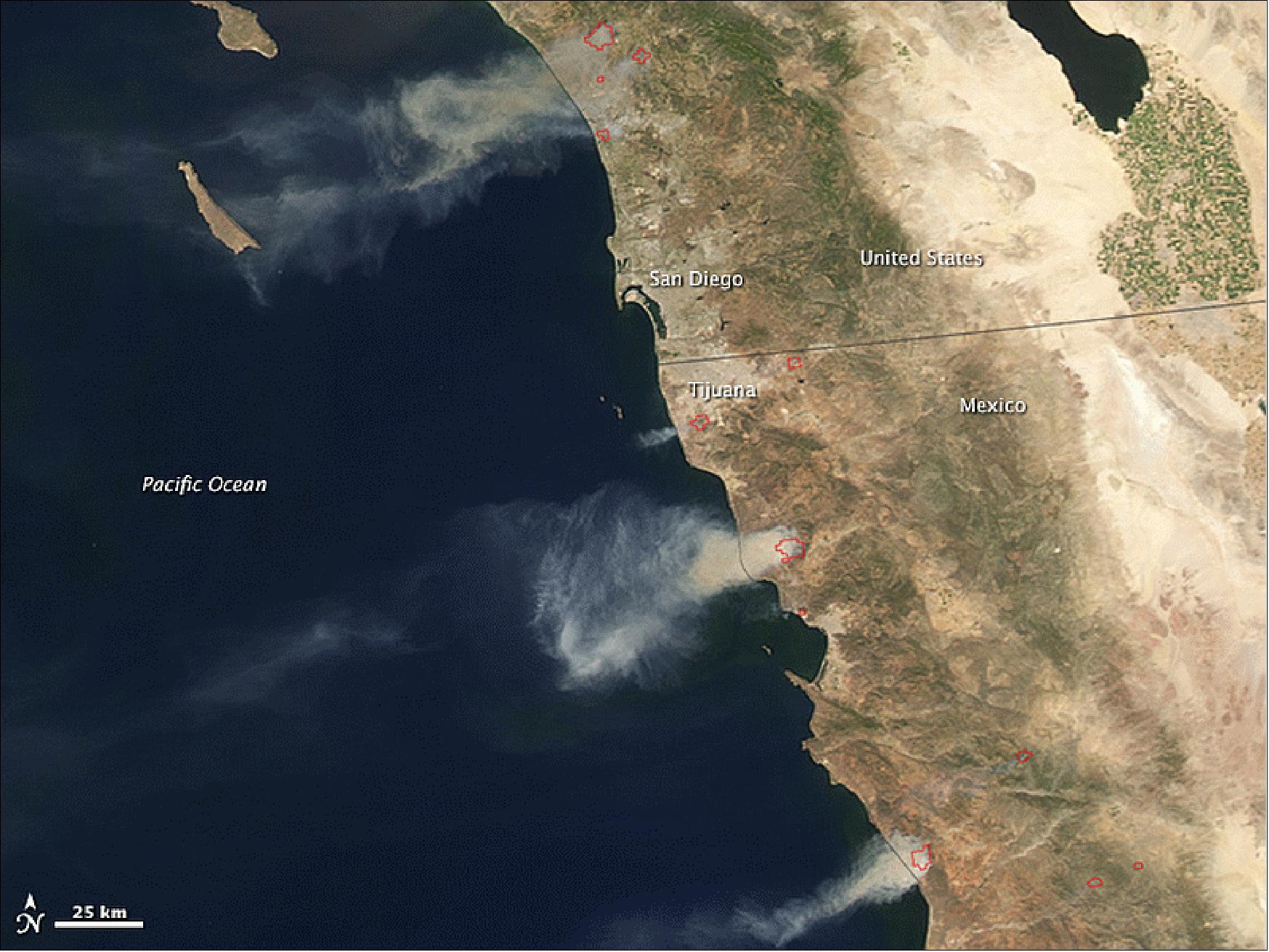 Figure 128: Fires in the Southwestern United States and Northern Mexico, acquired by MODIS on the Aqua spacecraft on May 14, 2014 (image credit: NASA Earth Observatory)