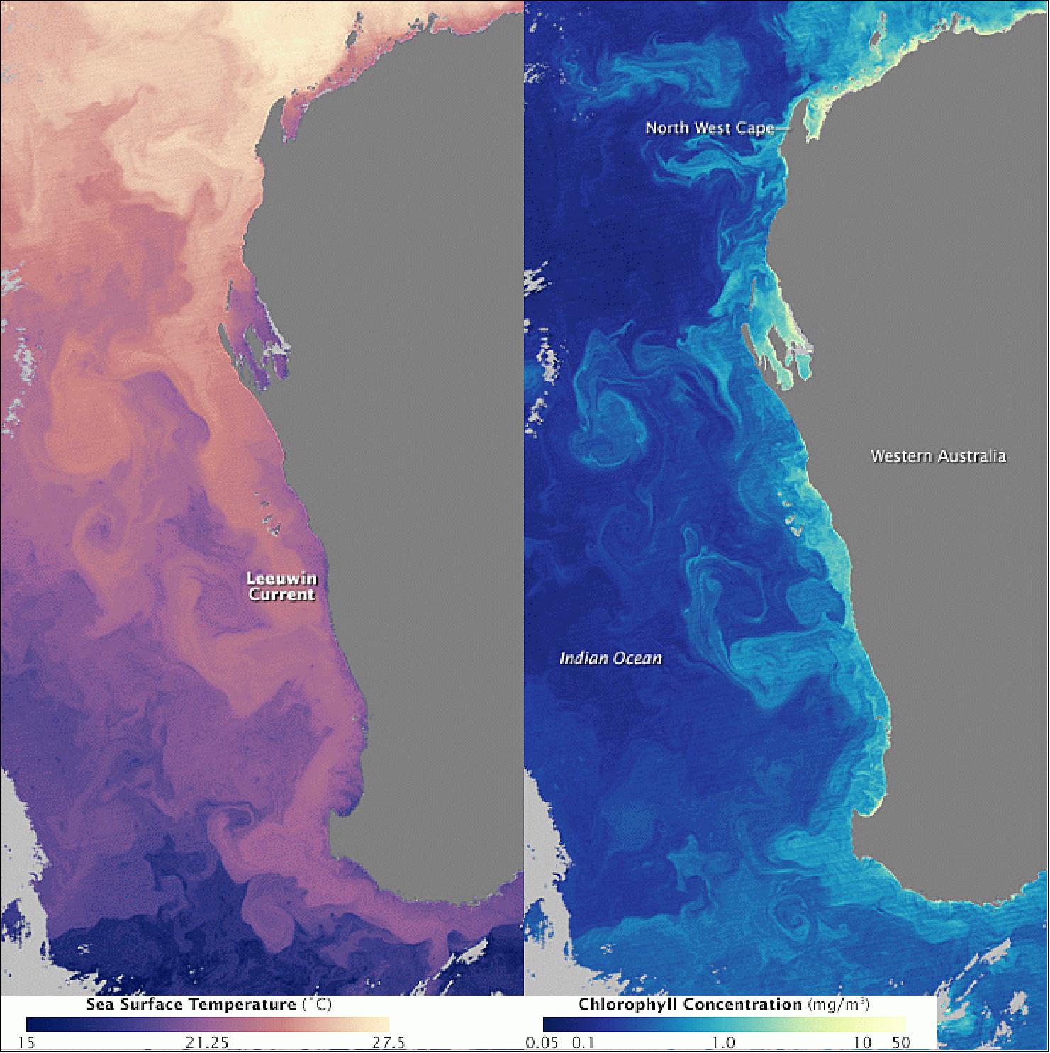 Figure 127: The two figures were acquired on June 6, 2014 with MODIS on Aqua and released on July 2, 2014 (image credit: NASA's Earth Observatory series).