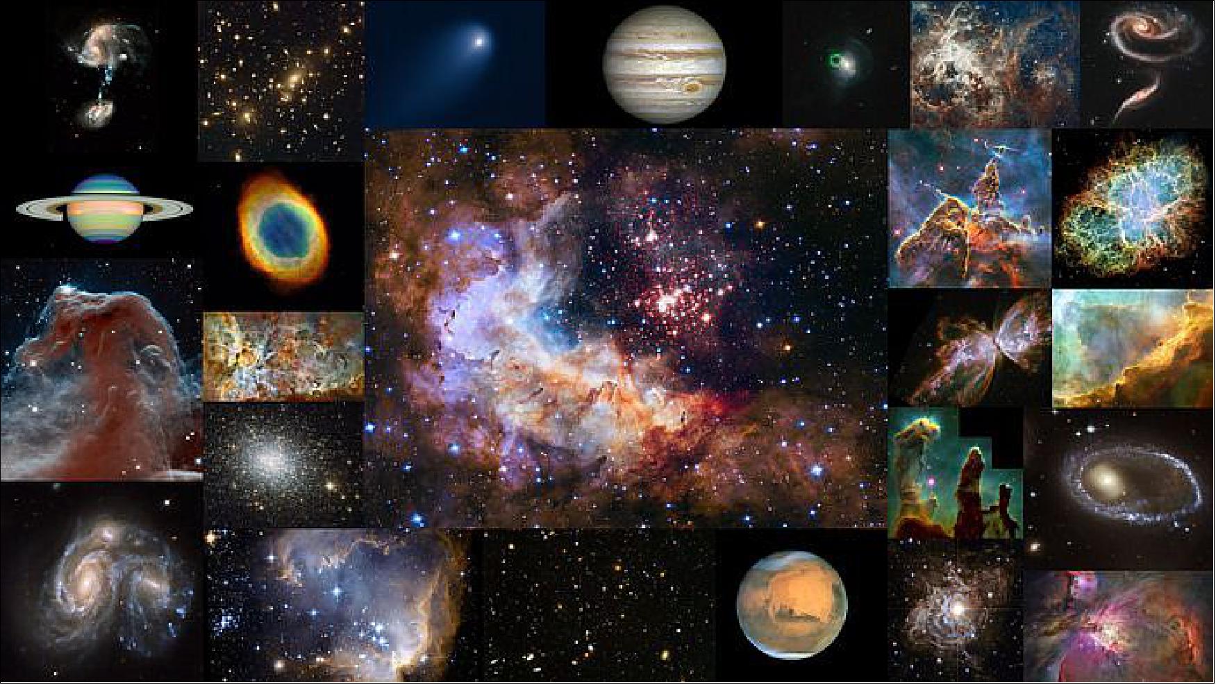 Figure 47: Collage of 25 images representing Hubble's rich contribution to our understanding of the Universe (image credit: NASA/ESA)