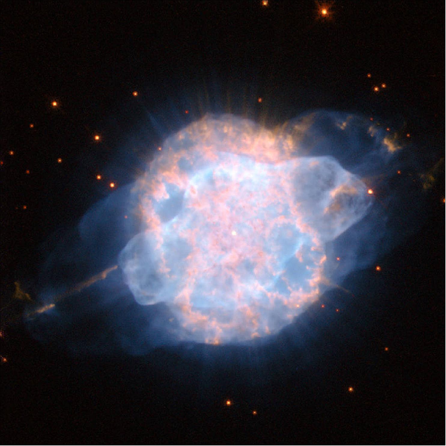 Figure 25: This Hubble image shows the planetary nebula NGC 3918, a brilliant cloud of colorful gas in the constellation of Centaurus. The image is a composite of visible and near-infrared snapshots taken with Hubble’s Wide Field and Planetary Camera 2 (image credit: ESA/Hubble and NASA)