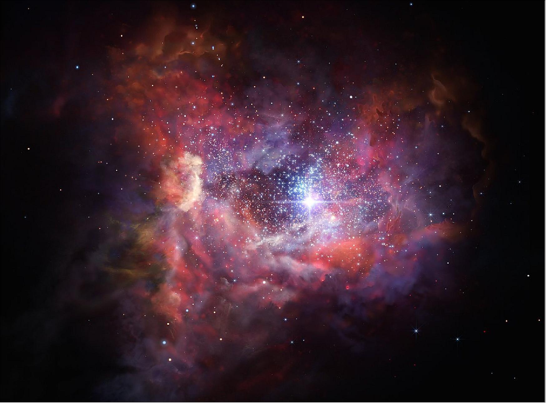 Figure 37: Artist's impression of the remote dusty galaxy A2744_YD4 (image credit: ESO)