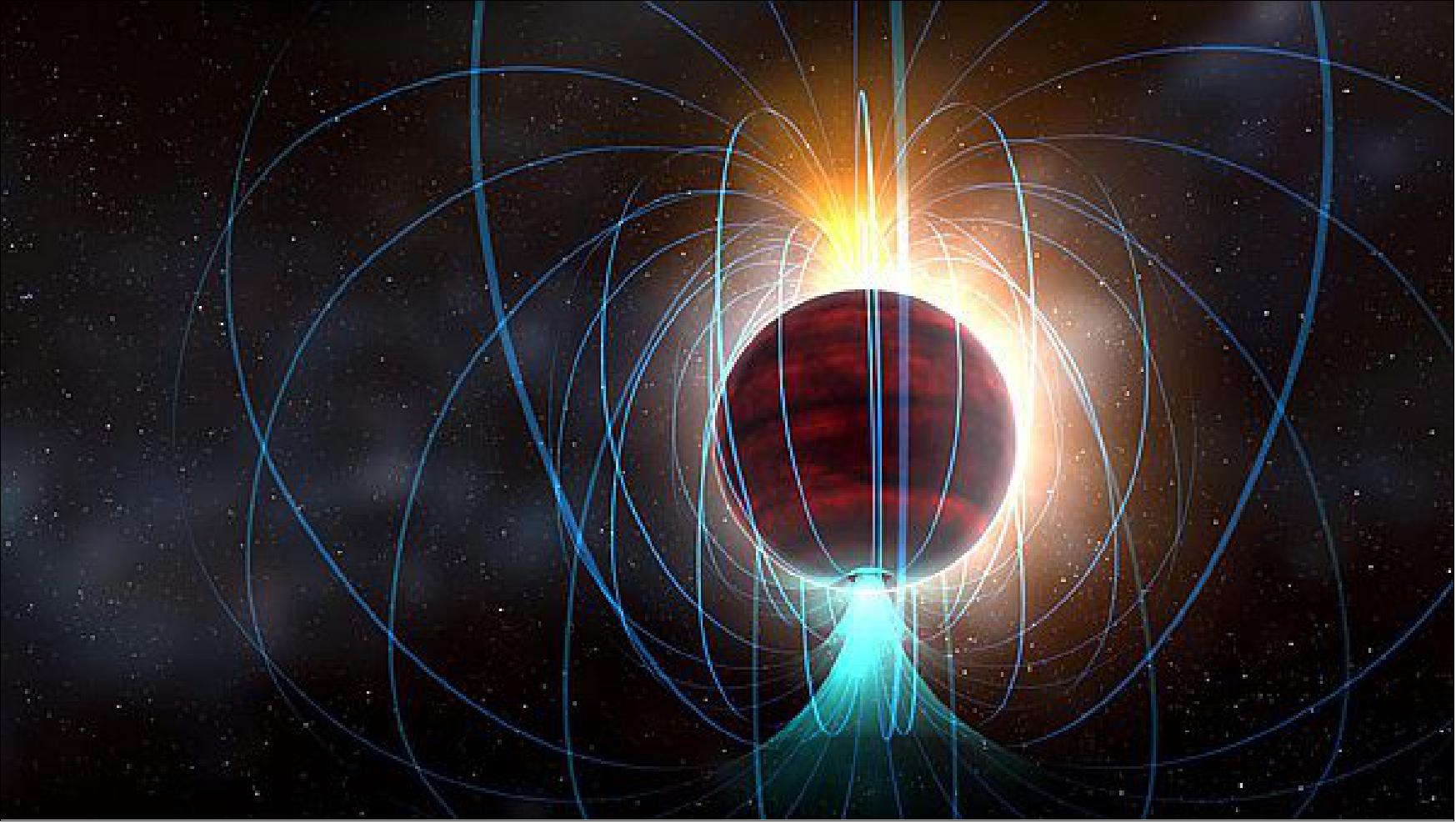 Figure 57: Artist's impression of red dwarf star TVLM 513-46546. ALMA observations suggest that it has an amazingly powerful magnetic field, potentially associated with a flurry of solar-flare-like eruptions (image credit: Dana Berry (NRAO/AUI/NSF) / SkyWorks)