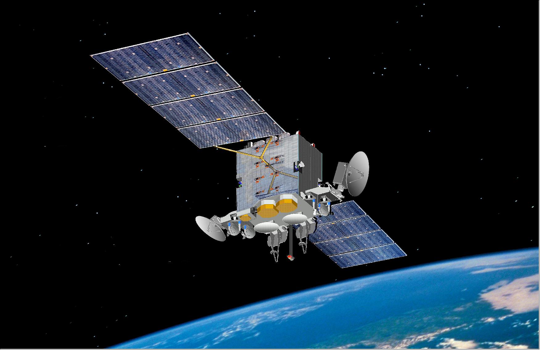 Figure 30: Artist's rendition of the AEHF-1 (Advanced Extremely High Frequency) communication satellite of DoD, launched on Aug. 14, 2010 (image credit: Space and Missile Systems Center)