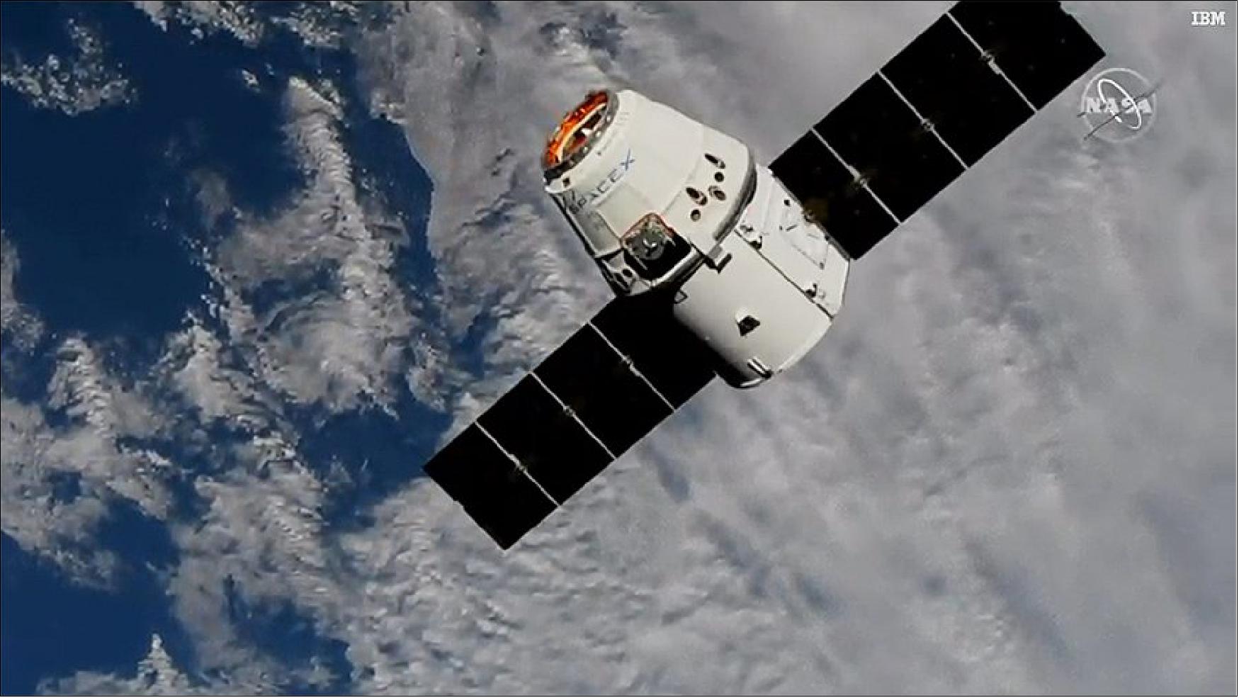 Figure 6: The 20th SpaceX Dragon resupply mission approaches the space station (image credit: NASA TV)