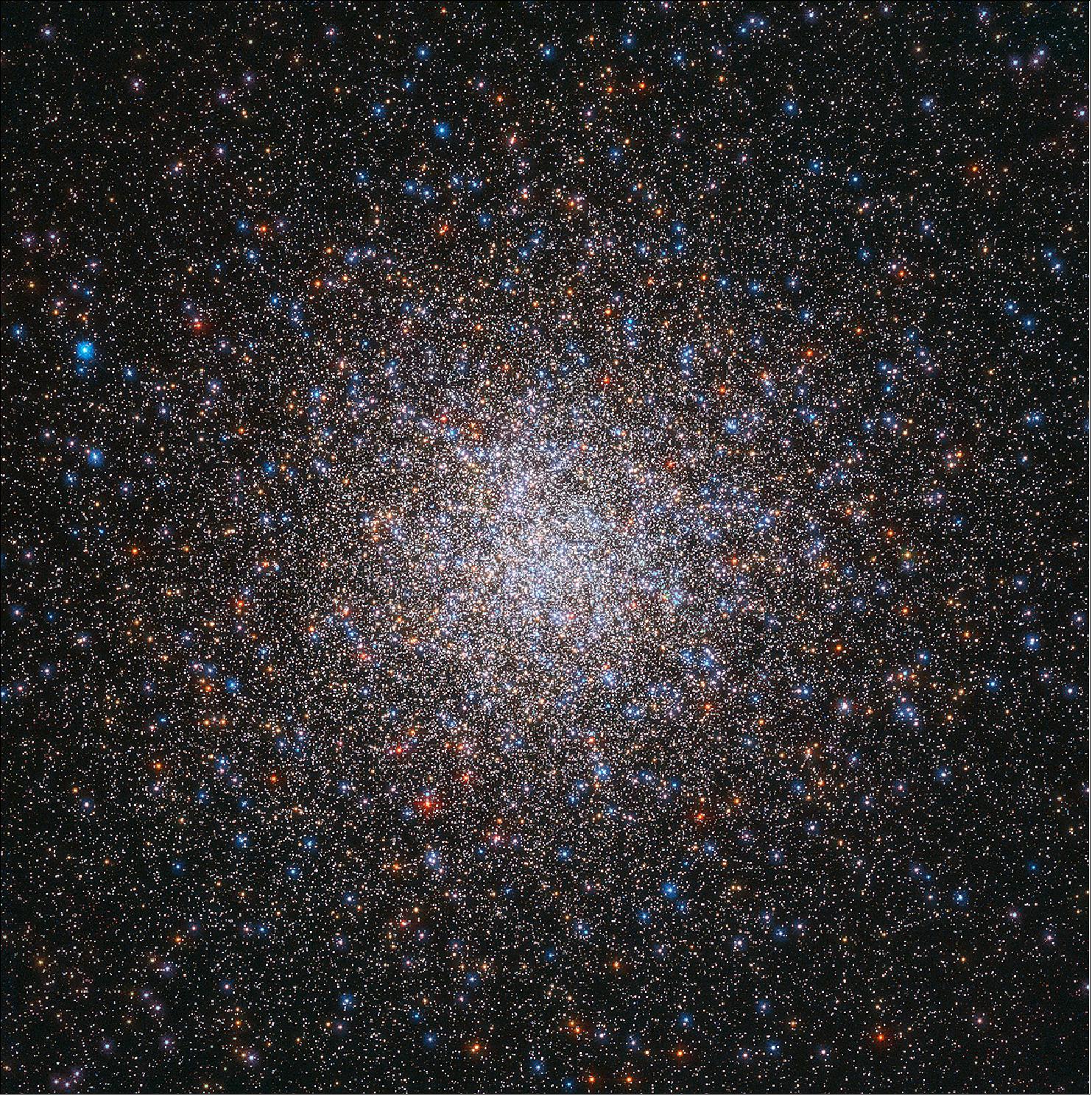 Figure 61: This Hubble image of Messier 2’s core was created using visible and infrared light. Most of the cluster’s mass is concentrated at its center, with shimmering streams of stars extending outward into space. It is bright enough that it can even be seen with the naked eye when observing conditions are extremely good (image credit: ESA/Hubble & NASA, G. Piotto et al.)