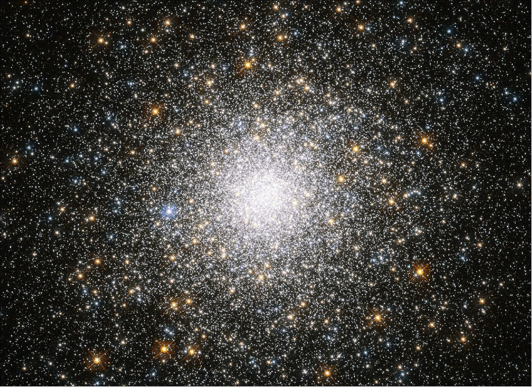 Figure 54: This sparkling burst of stars is Messier 75. It is a globular cluster: a spherical collection of stars bound together by gravity. Clusters like this orbit around galaxies and typically reside in their outer and less-crowded areas, gathering to form dense communities in the galactic suburbs (image credit: ESA/Hubble & NASA, F. Ferraro et al.; CC BY 4.0)