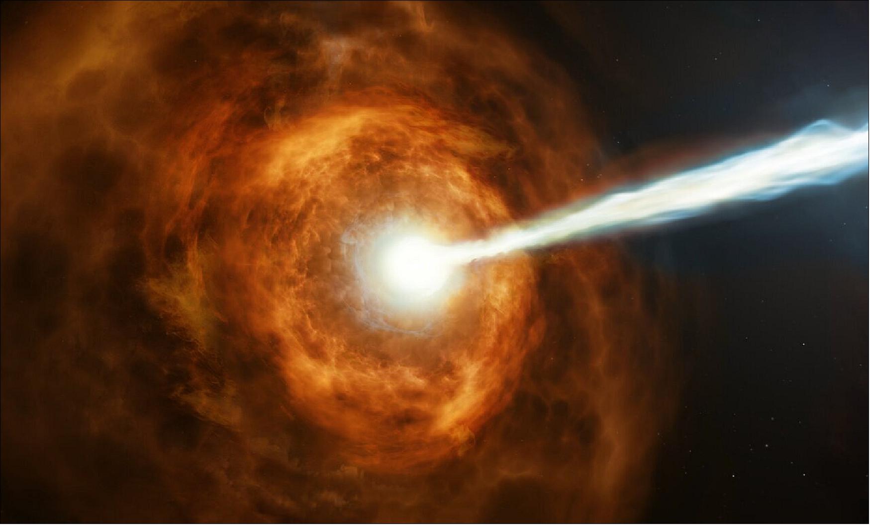 Figure 8: New observations (artist's impression) from the NASA/ESA Hubble Space Telescope have investigated the nature of the powerful gamma-ray burst GRB 190114C by studying its environment (image credit: NASA, ESA, Hubble, M. Kornmesser)