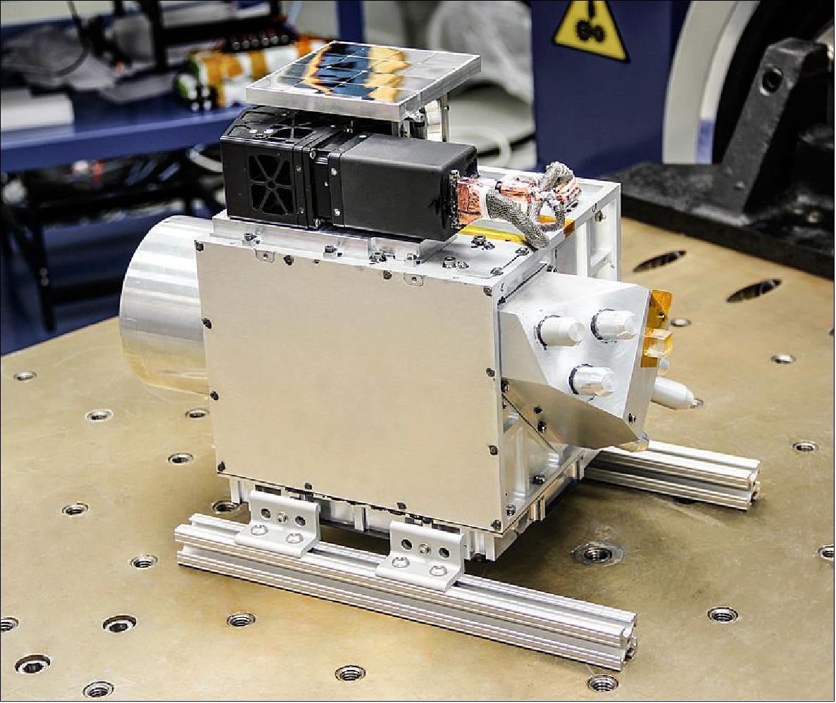 Figure 18: Photo of the fully integrated GHGSat-D payload on a vibration table (image credit: MPB Communications)
