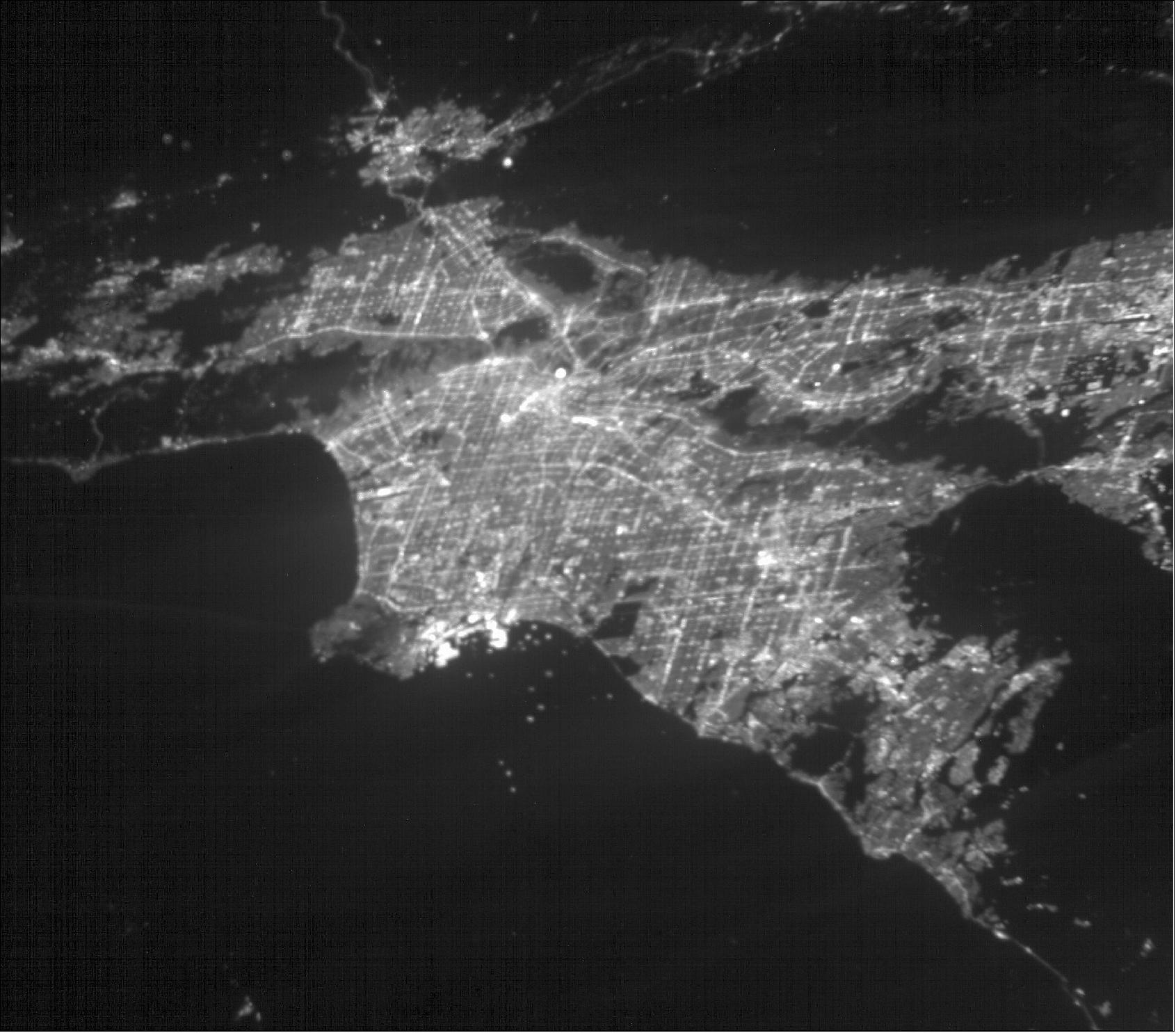 Figure 9: This image of the greater Los Angeles area was taken on March 29, 2019, by ASTERIA. The Port of Long Beach is visible near the center of the image (image credit: NASA/JPL, Caltech)