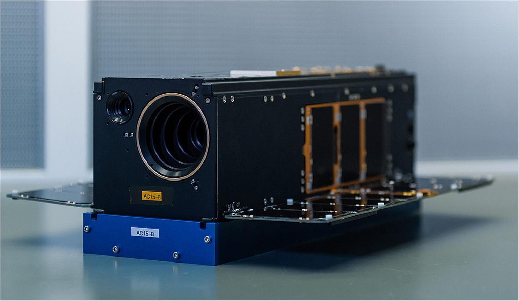 Figure 9: AeroCube-15 CubeSat in the lab prior to launch integration. Aerospace was an early pioneer in the development of small satellites and continues to conduct pathfinding research in the field as one of the world’s leading private constellation operators (image credit: The Aerospace Corporation)