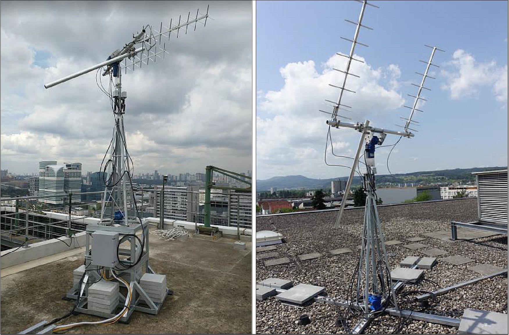 Figure 8: Left: Singapore UHF ground station on the roof top. Right: Switzerland UHF ground station (image credit: NUS/CQT) 20)
