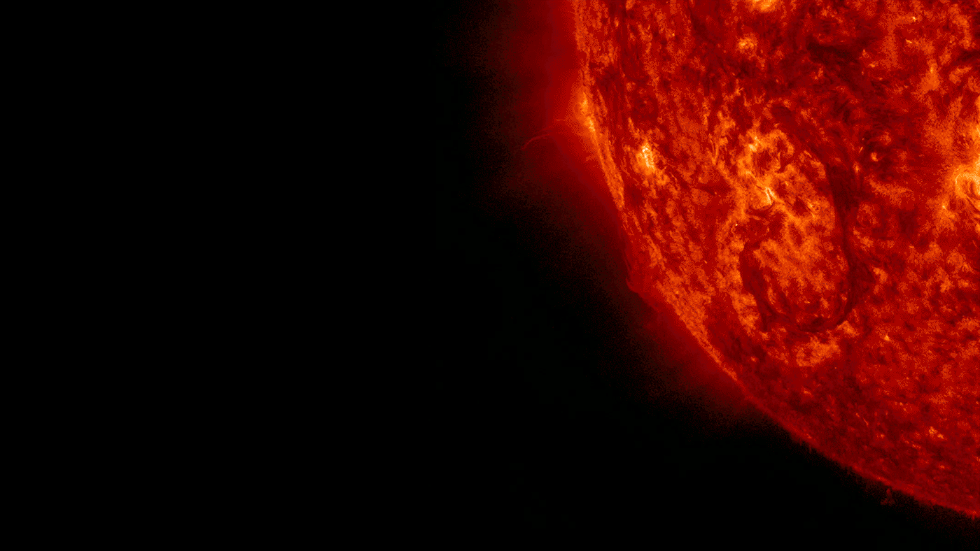Figure 11: A solar eruption on Sept. 26, 2014, seen by NASA's Solar Dynamics Observatory. If erupted solar material reaches Earth, it can deplete the electrons in the upper atmosphere in some locations while adding electrons in others, disrupting communications either way (image credit: NASA)