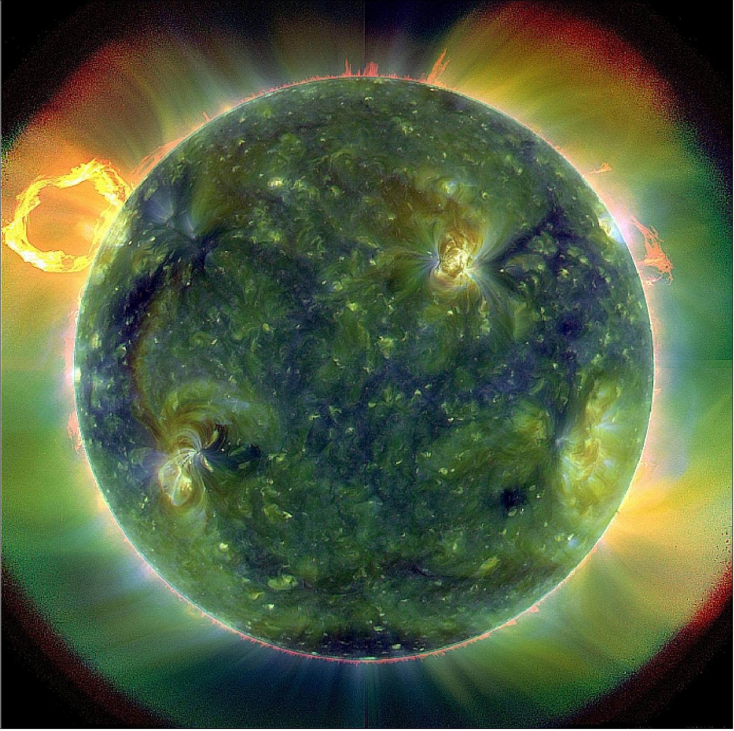 Figure 38: A full-disk multiwavelength extreme ultraviolet image of the sun taken by the AIA instrument on March 30, 2010 (image credit: NASA)