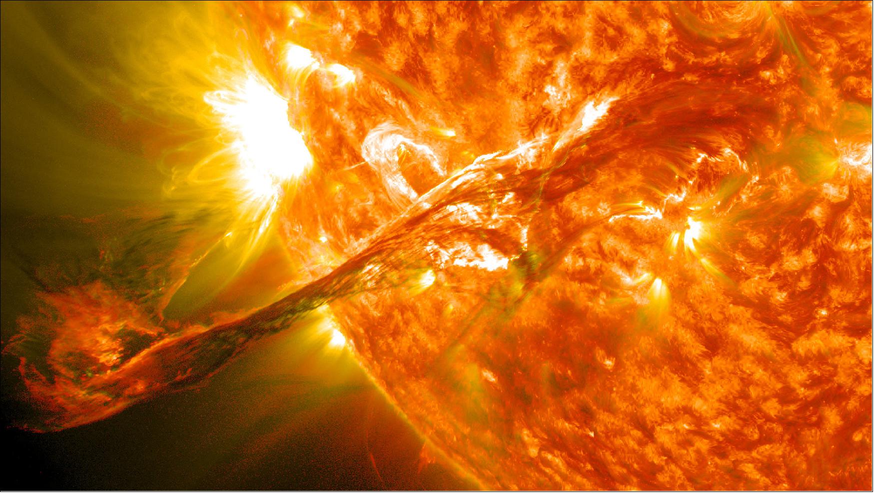 Figure 1: Composite image of an erupting solar prominence observed by SDO on Aug. 31, 2012 (image credit: NASA / SDO / GSFC)