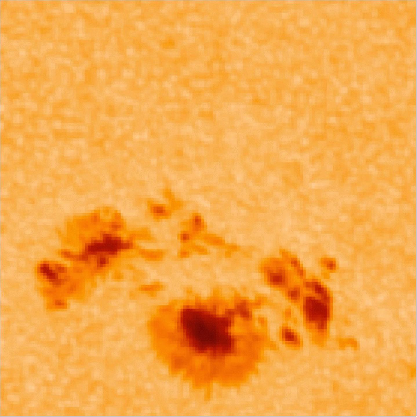 Figure 25: A closeup of the sunspot at the root of the March 29, 2014, X-class flare taken by the HMI instrument of SDO (image credit: NASA)