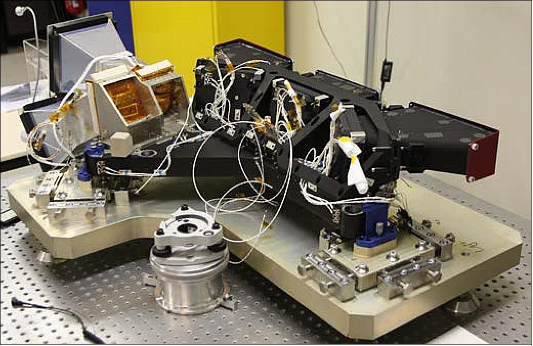 Figure 77: Photo of the VGT-P instrument during the integration phase, the star trackers are on the left of the bench (image credit: VGT consortium, Ref. 94)