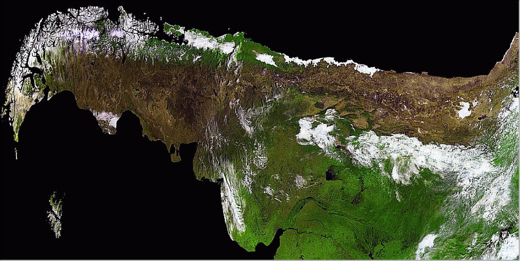 Figure 58: An unusual view of South America and the Andes mountains, acquired by PROBA-V on April 23, 2014 (image credit: ESA, VITO)