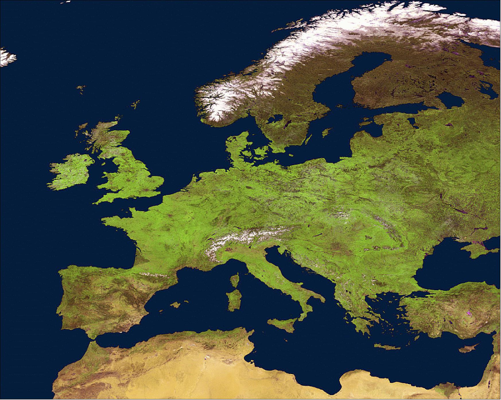 Figure 56: This image of Europe is a composite of PROBA-V images from 1–10 May 2014 (image credit: ESA, VITO)