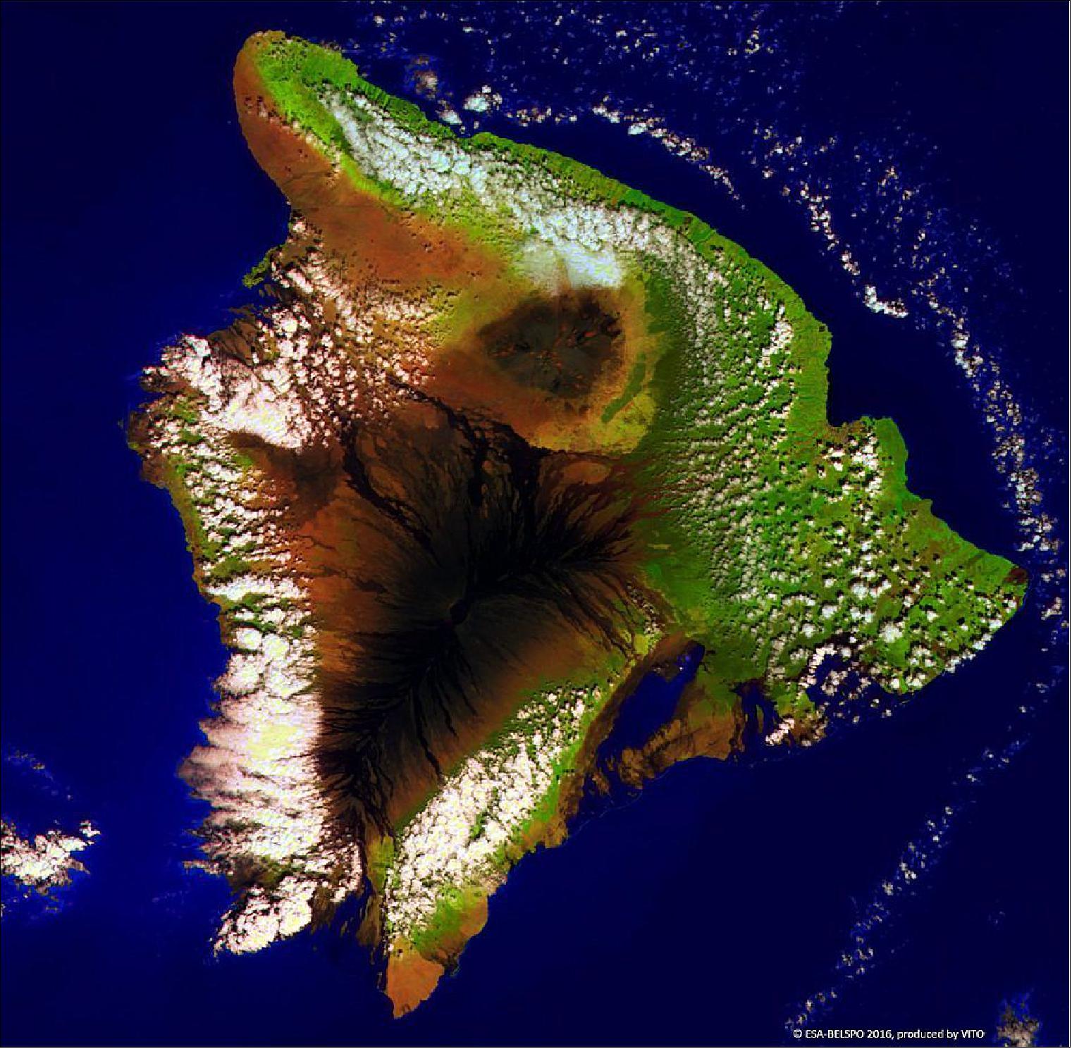Figure 45: Hawaii, home to Earth's largest volcano, as imaged by PROBA-V, among ESA's smallest Earth-observing satellites (image credit: ESA/BELSPO, provided by VITO)
