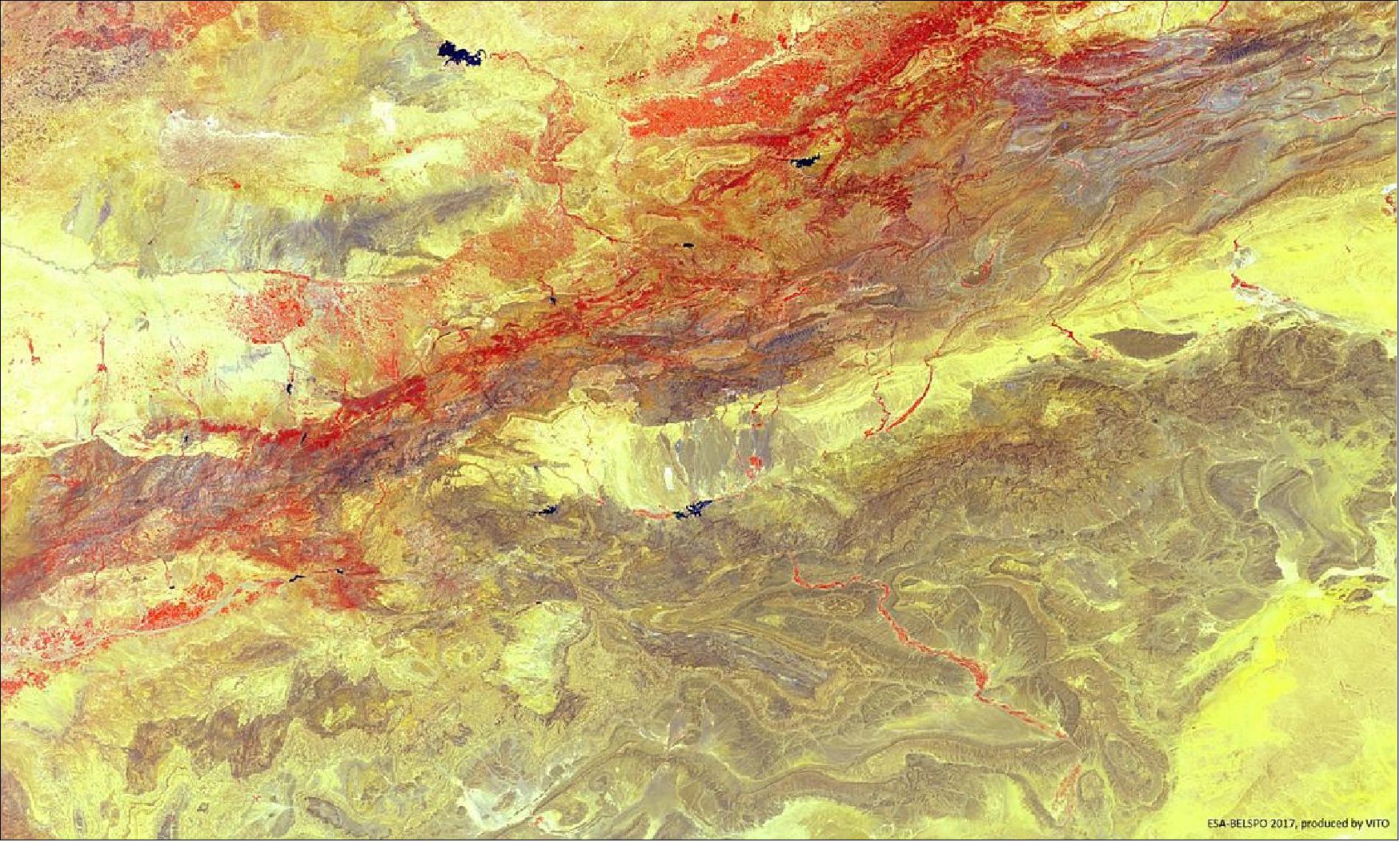 Figure 33: In the summer of 2017, ESA's PROBA-V minisatellite surveyed North Africa's Atlas mountains, bordering the Sahara (image credit: ESA/Belspo – produced by VITO)