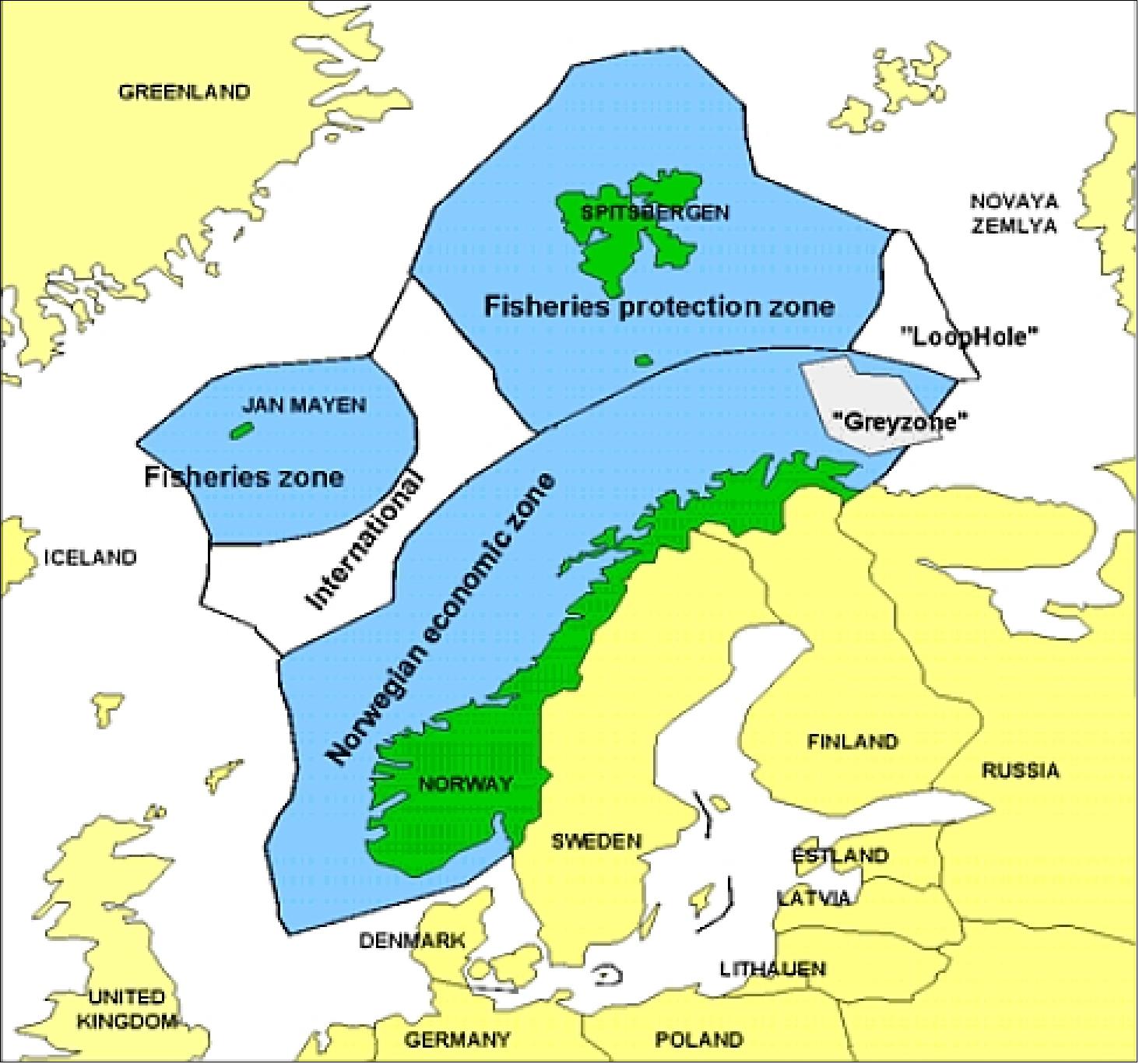 Figure 1: Ocean areas (blue) under Norwegian jurisdiction (image credit: FFI)