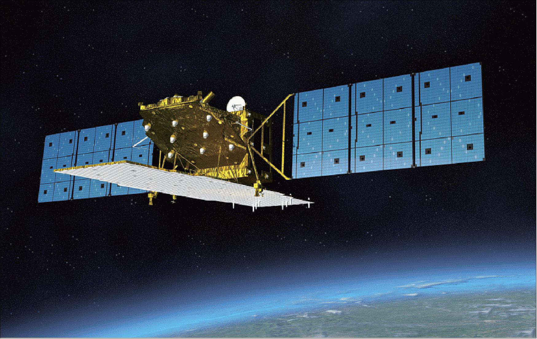 Figure 2: Artist's rendition of the ALOS-2 spacecraft in orbit (image credit: JAXA)