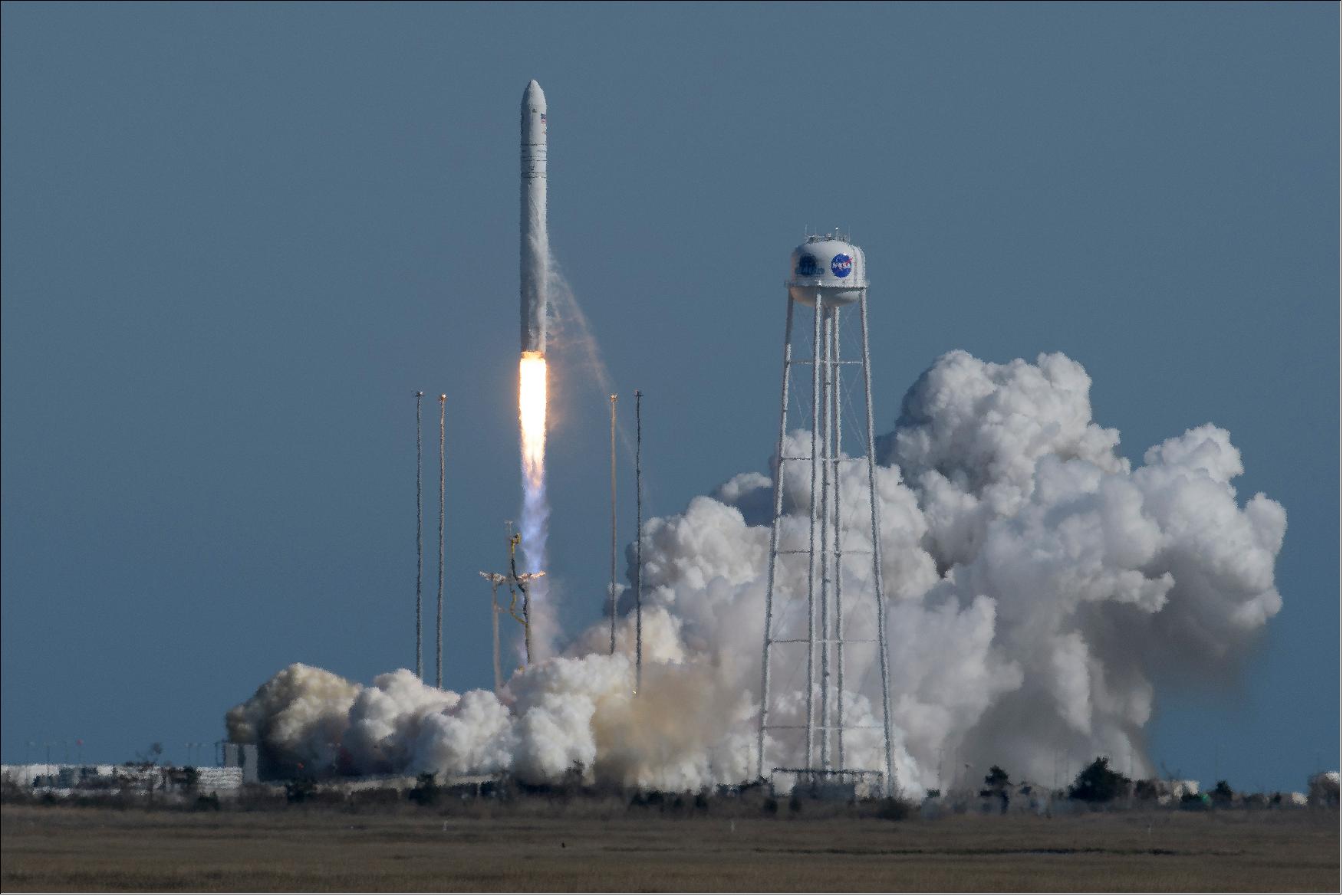 Figure 2: The Northrop Grumman Antares rocket, with Cygnus resupply spacecraft (CRS-11) onboard, launches from Pad-0A on 17 April 2019 at NASA's Wallops Flight Facility in Virginia (image credit: NASA, Bill Ingalls)