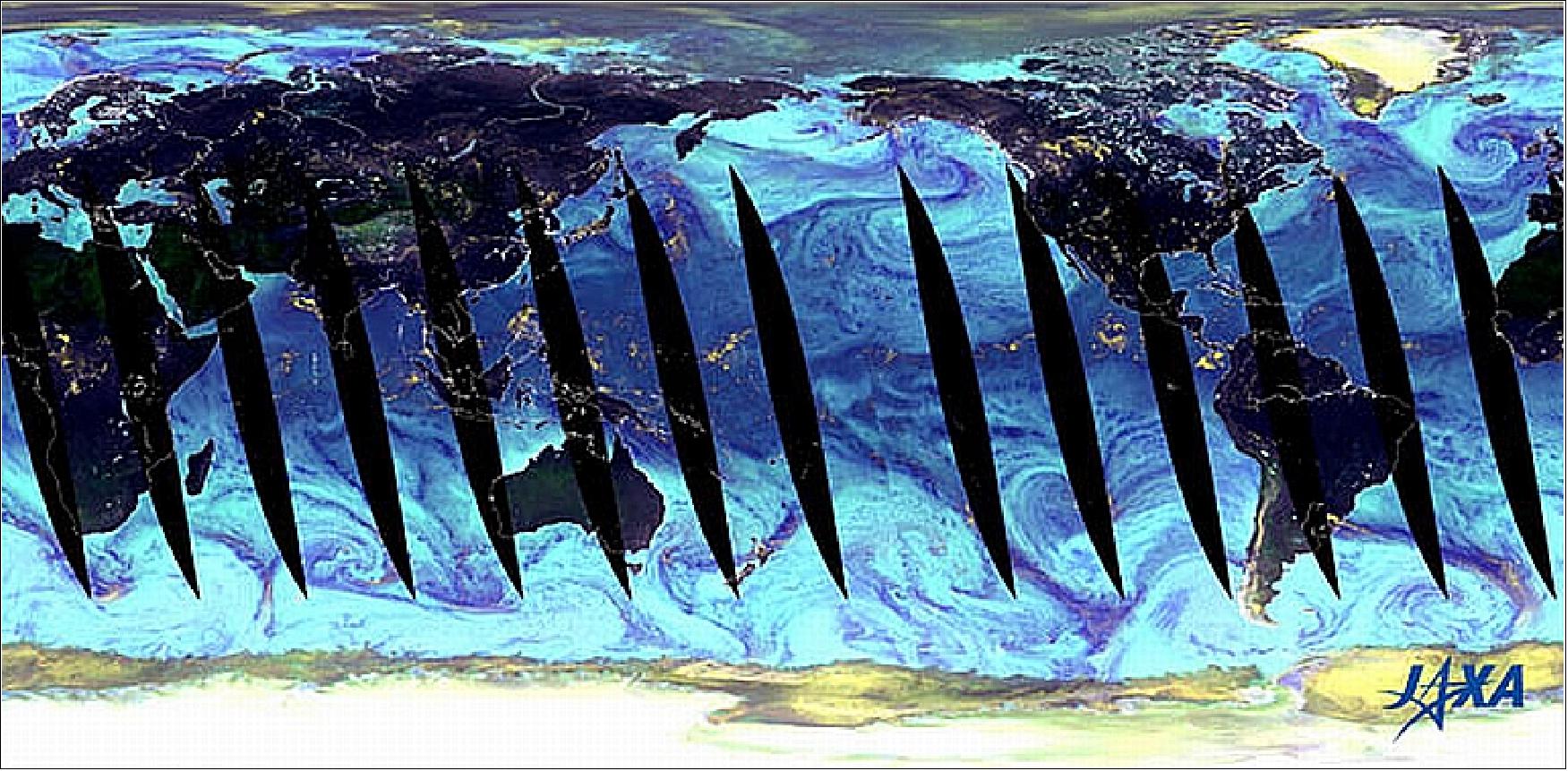 Figure 22: Global color composite image observed by AMSR2 (image credit: JAXA)