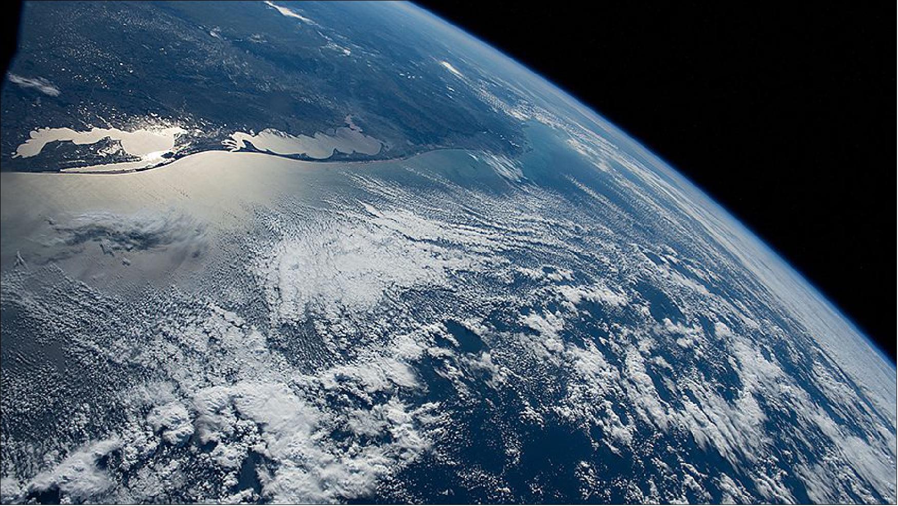 Figure 8: The southern tip of Brazil (upper left) bordering Uruguay was pictured as the International Space Station orbited off the Atlantic coast of South America (image credit: NASA)