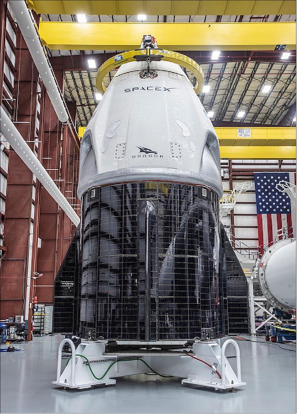 Figure 28: The Crew Dragon spacecraft inside SpaceX’s hangar at NASA’s Kennedy Space Center in Florida (image credit: SpaceX)