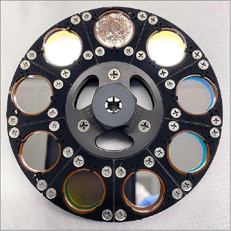 Figure 7: Filter wheel with filters and diffusers (image credit: NASA/LaRC, SAGE-IV Team)