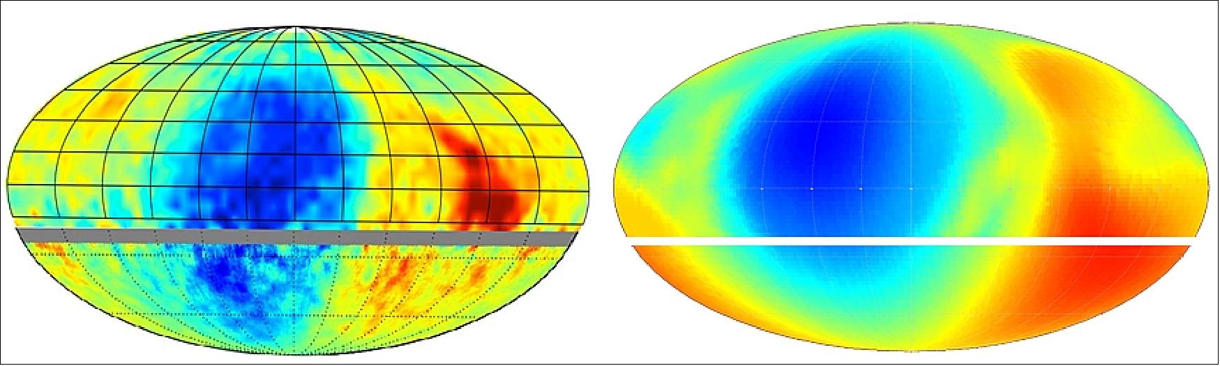 Figure 27: The magnetic fields in interstellar space proposed by IBEX predict that cosmic rays would come in as shown on the right – blue represents fewer rays (image credit: Nathan Schwadron, UNH-EOS, NASA, IBEX Team)