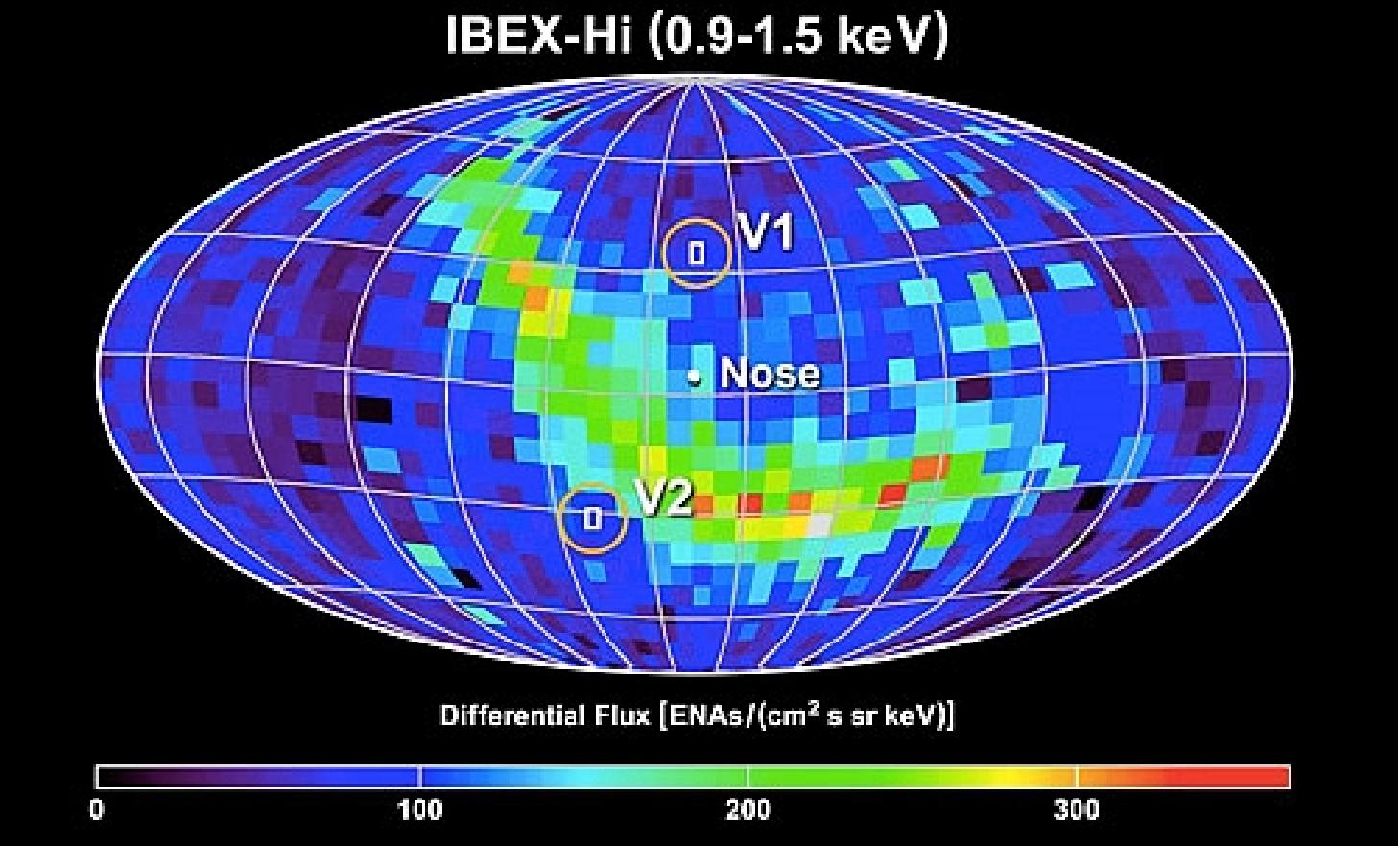 Figure 34: IBEX's all-sky map of energetic neutral atom emission reveals a bright filament of unknown origin (image credit: NASA, SwRI)