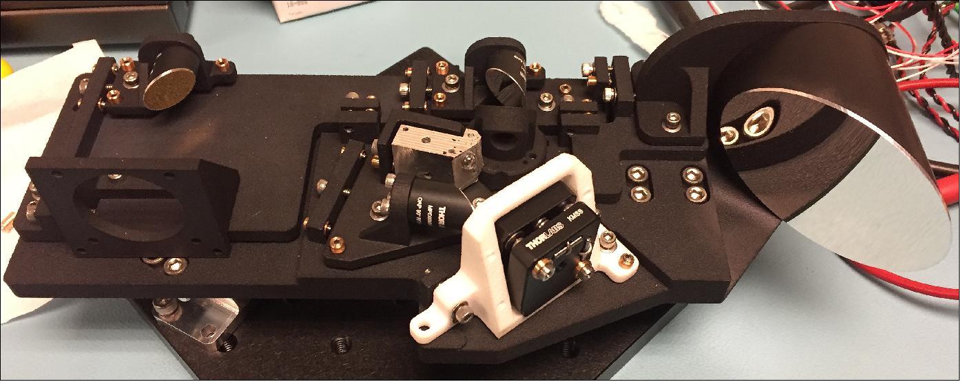 Figure 7: The second iteration of the 3D printed model with the optics mounted. Photo taken in May, 2018 (image credit: DeMi Team)