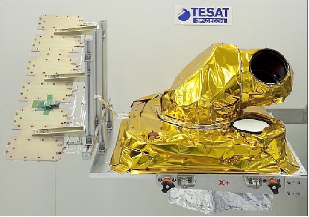 Figure 34: Alphasat LCT, equipped with MLI, with an Alphasat specific thermal Interface, mounted in its transportation frame (image credit: Tesat)