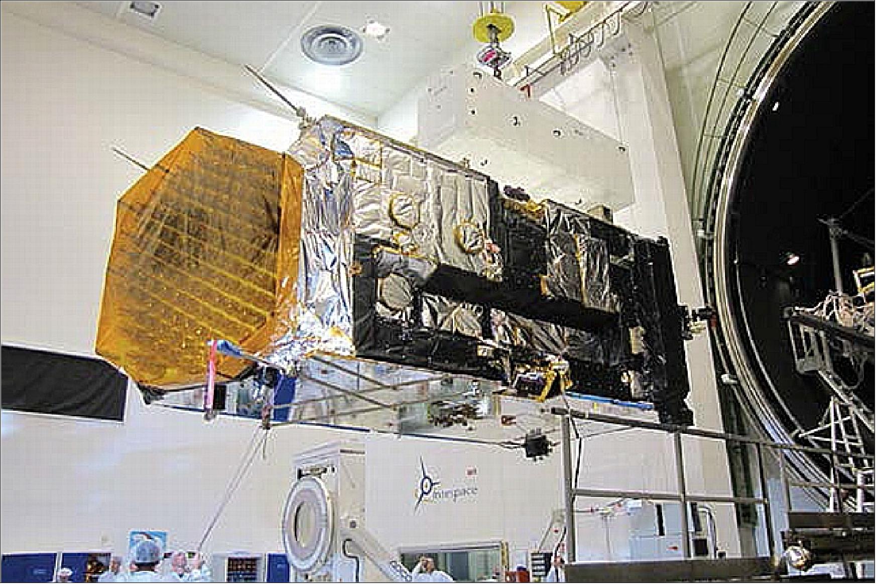 Figure 11: The Alphasat spacecraft entering the thermal vacuum chamber in Toulouse in late November 2012 (image credit: Intespace) 20) 21)