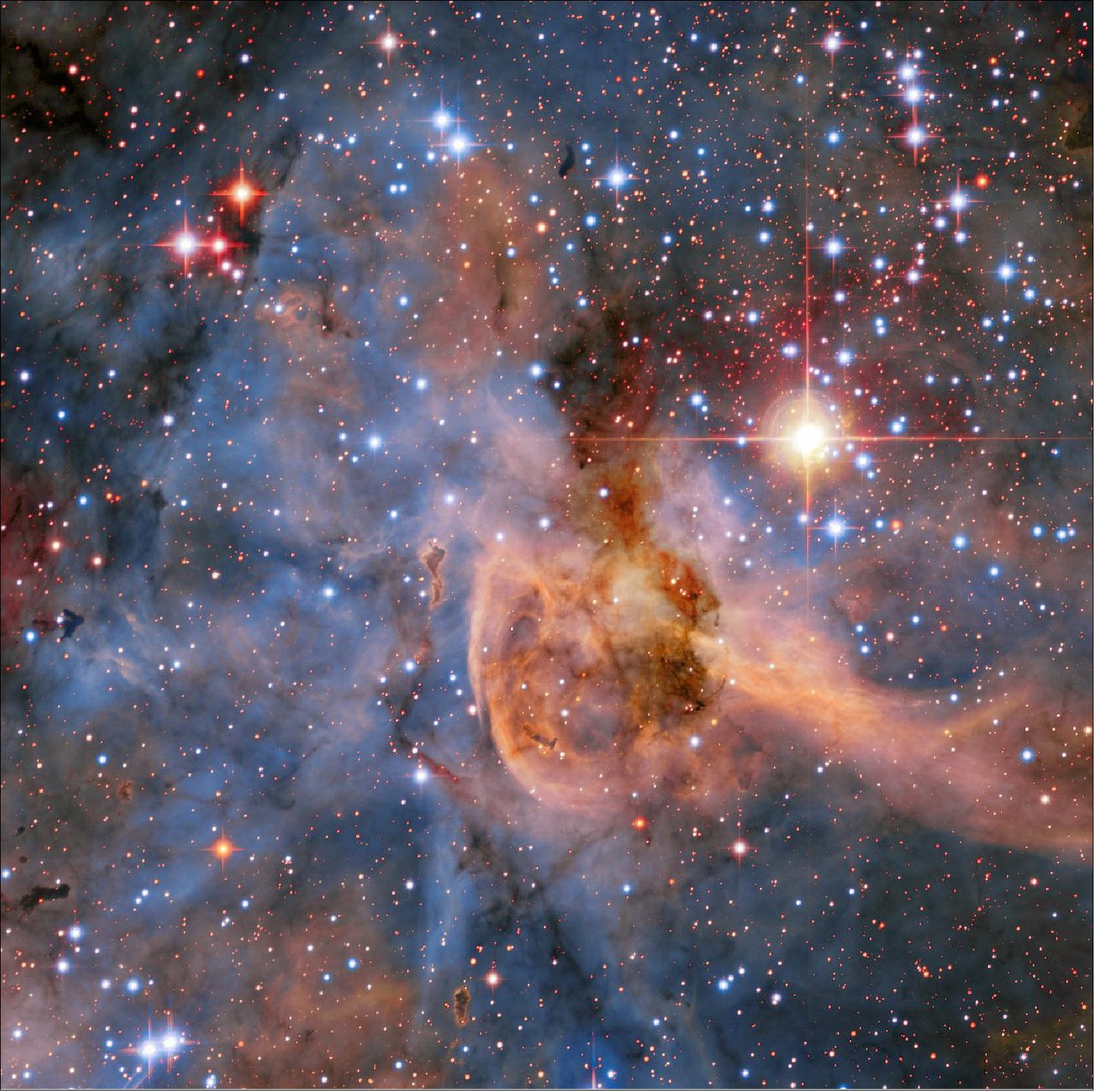 Figure 5: This first light image from the Europa telescope at the SPECULOOS Southern Observatory (SSO) shows the heart of the Carina Nebula (image credit: SPECULOOS Team/E. Jehin/ESO) 12)