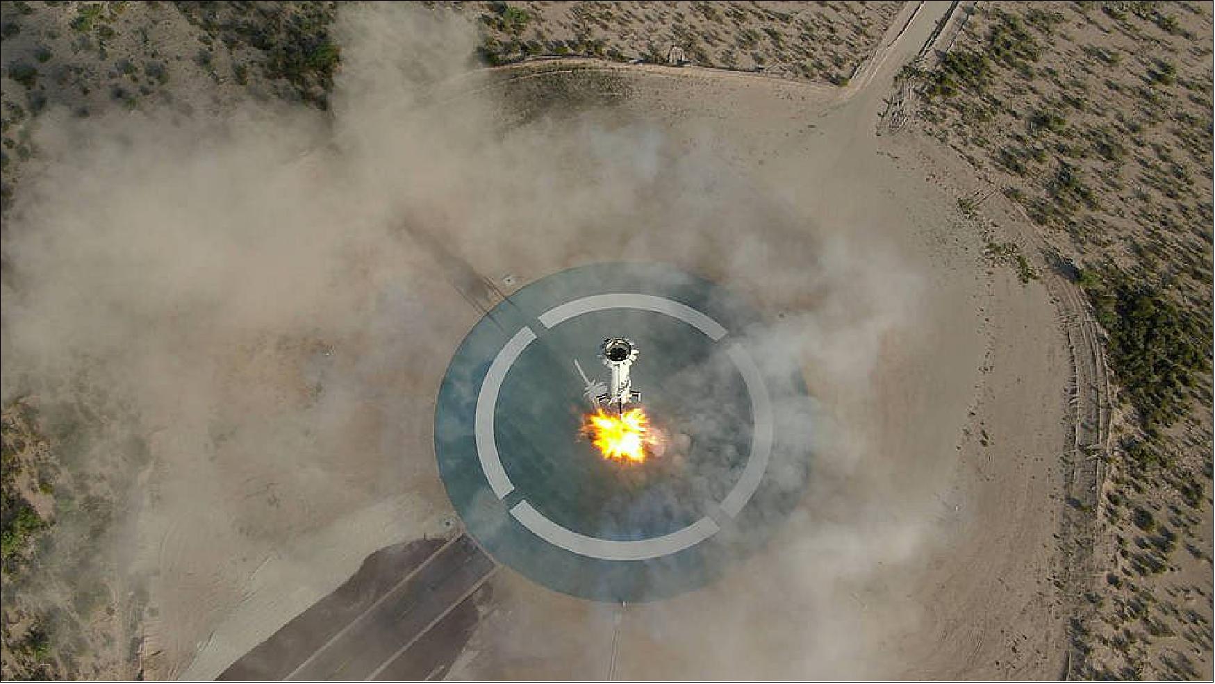 Figure 7: The New Shepard (NS) booster lands after this vehicle's fifth flight during NS-11, 2 May, 2019 (image credit: Blue Origin)